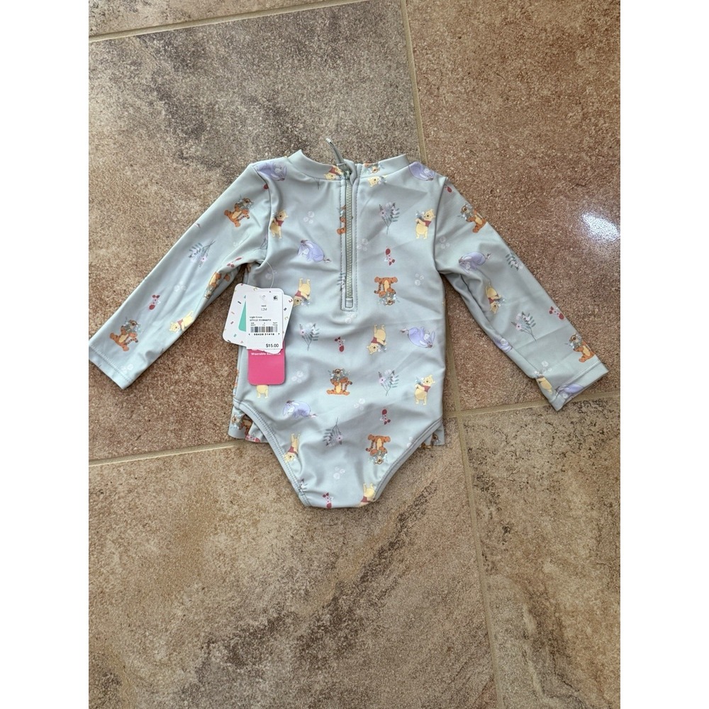 Disney Baby Girls Light Green Winnie the Pooh Rash Guard Swimsuit Size 12M NWT